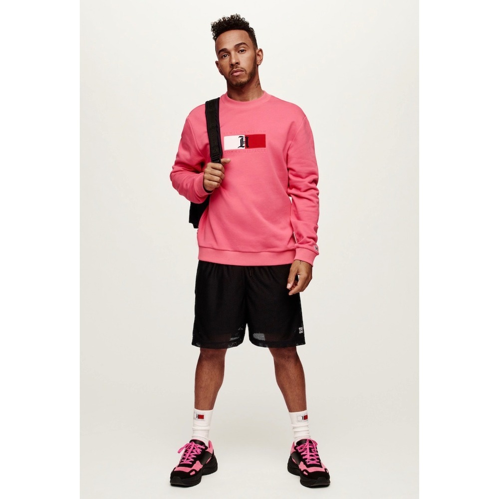 Tommy Hilfiger x Lewis Hamilton Logo Sweatshirt Pink Mens Large Rare 1985